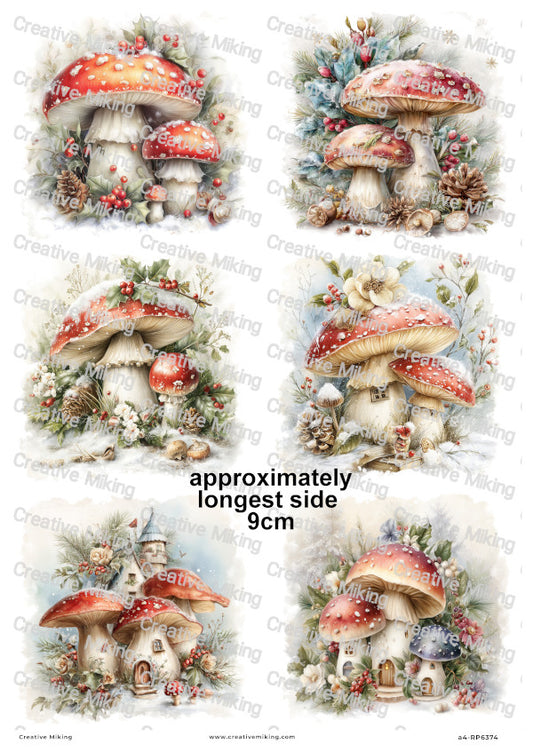Winter Toadstool Houses Christmas Decoupage Rice Paper | RP6374