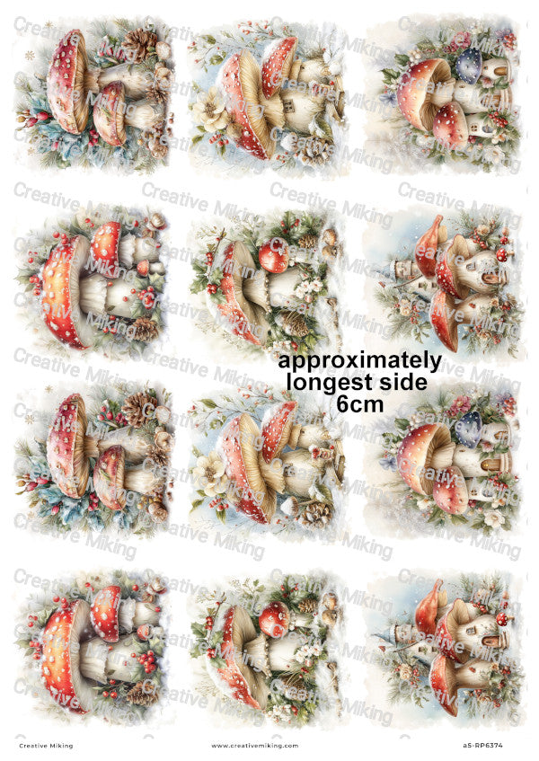 Winter Toadstool Houses Christmas Decoupage Rice Paper | RP6374