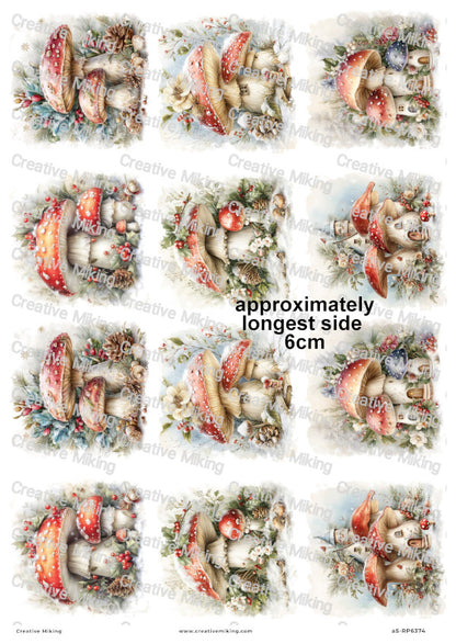 Winter Toadstool Houses Christmas Decoupage Rice Paper | RP6374
