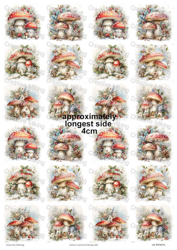 Winter Toadstool Houses Christmas Decoupage Rice Paper | RP6374