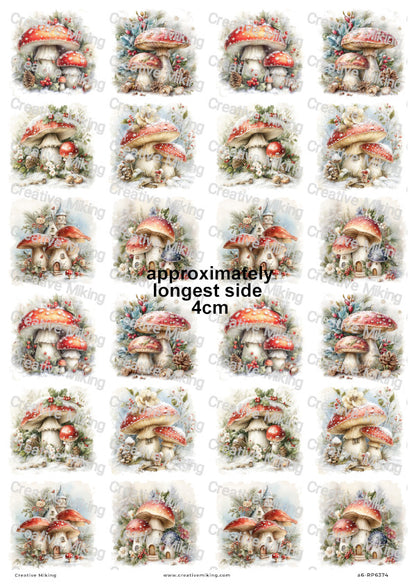 Winter Toadstool Houses Christmas Decoupage Rice Paper | RP6374