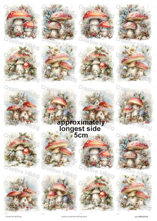 Winter Toadstool Houses Christmas Decoupage Rice Paper | RP6374b