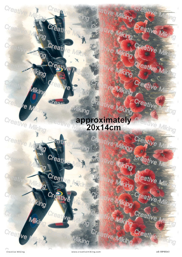 Lancaster Bomber and Poppies Decoupage Rice Paper | RP6541