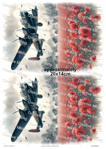 Lancaster Bomber and Poppies Decoupage Rice Paper | RP6541