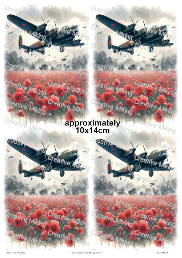 Lancaster Bomber and Poppies Decoupage Rice Paper | RP6541
