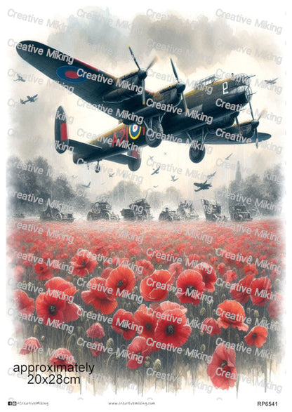 Lancaster Bomber and Poppies Decoupage Rice Paper | RP6541