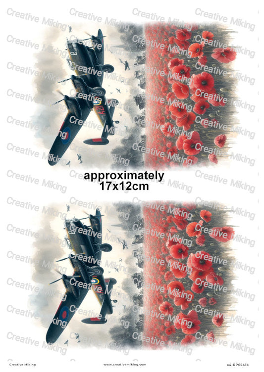 Lancaster Bomber and Poppies Decoupage Rice Paper | RP6541b