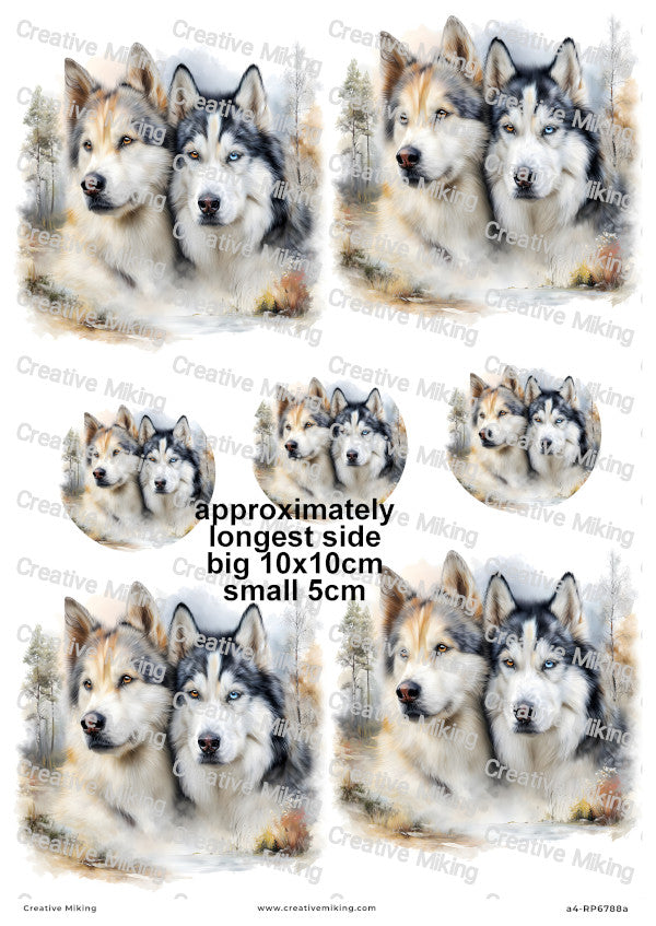 Husky Dogs in Woodland Scenery Decoupage Rice Paper | RP6788a