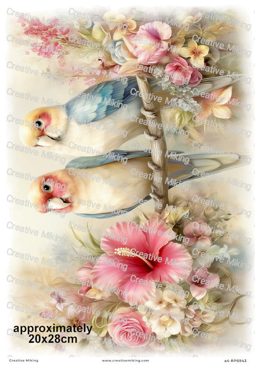 Parrots Among Tropical Flowers Decoupage Paper | RP6943
