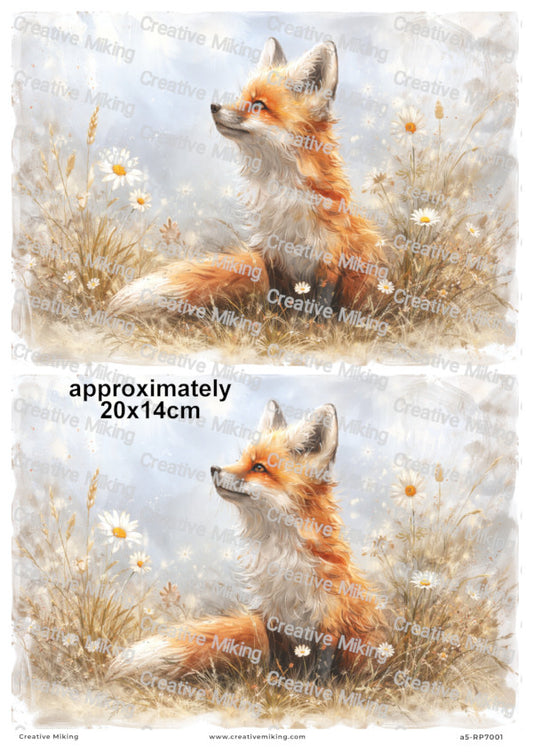 Fox in Meadow Among Wildflowers Decoupage Paper | RP7001