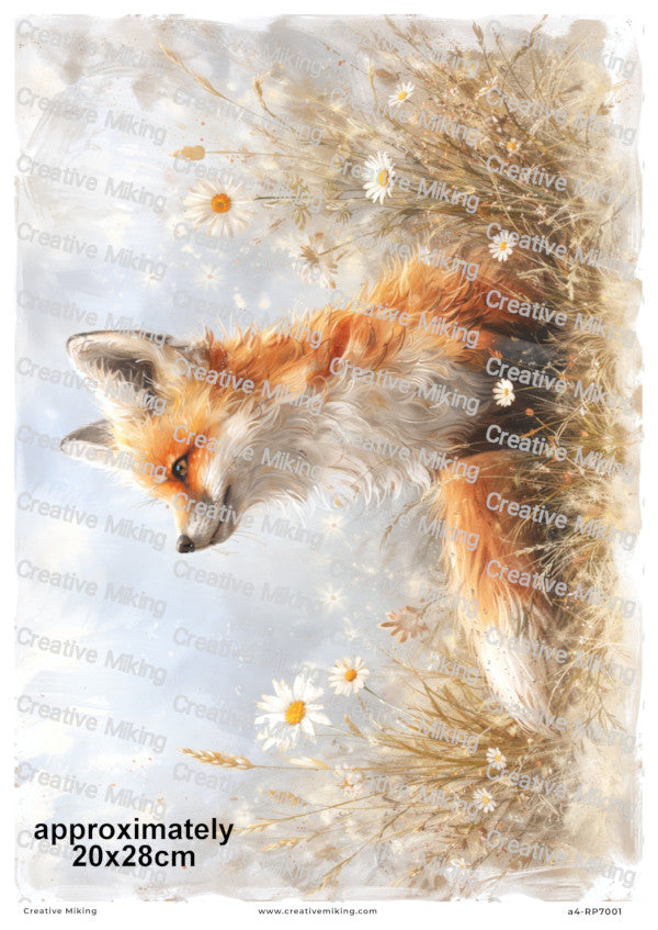 Fox in Meadow Among Wildflowers Decoupage Paper | RP7001