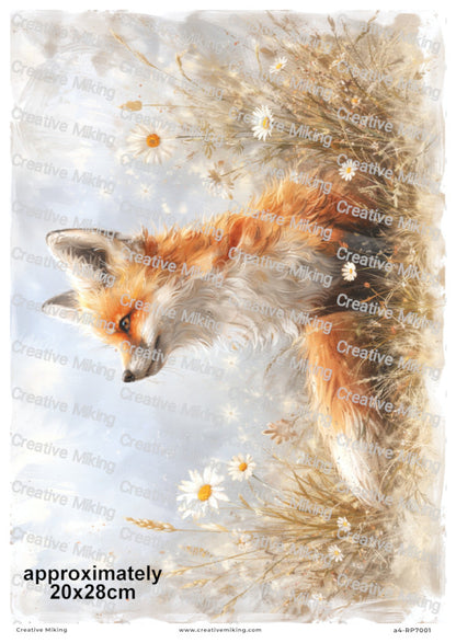 Fox in Meadow Among Wildflowers Decoupage Paper | RP7001
