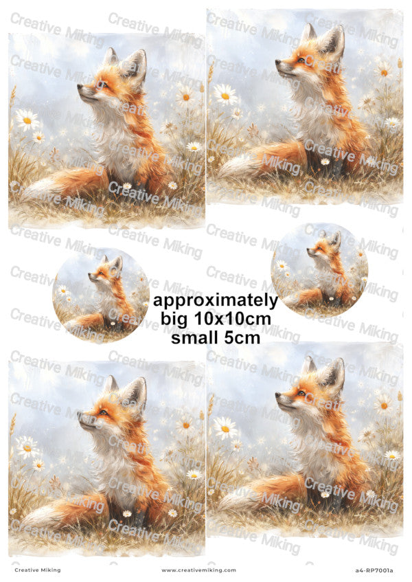 Fox in Meadow Among Wildflowers Decoupage Paper | RP7001a