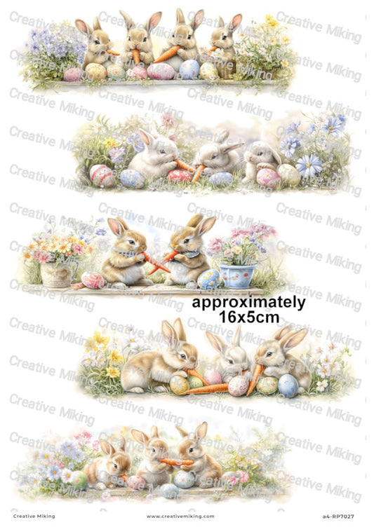 Easter Bunnies With Eggs And Carrots Decoupage Paper | RP7027
