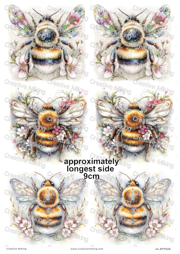 Bumblebee With Flowers Decoupage Paper | RP7028