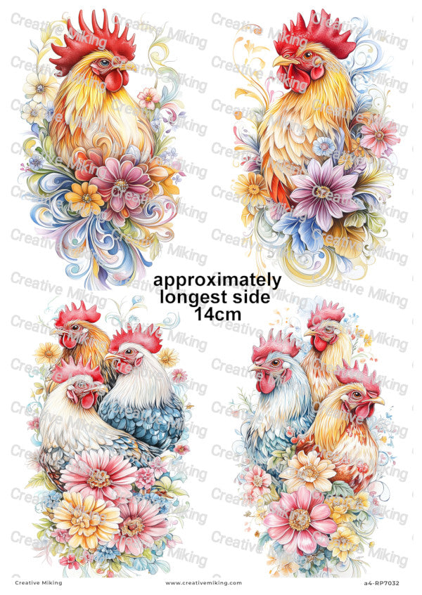 Floral Chickens Decoupage Paper | RP7032