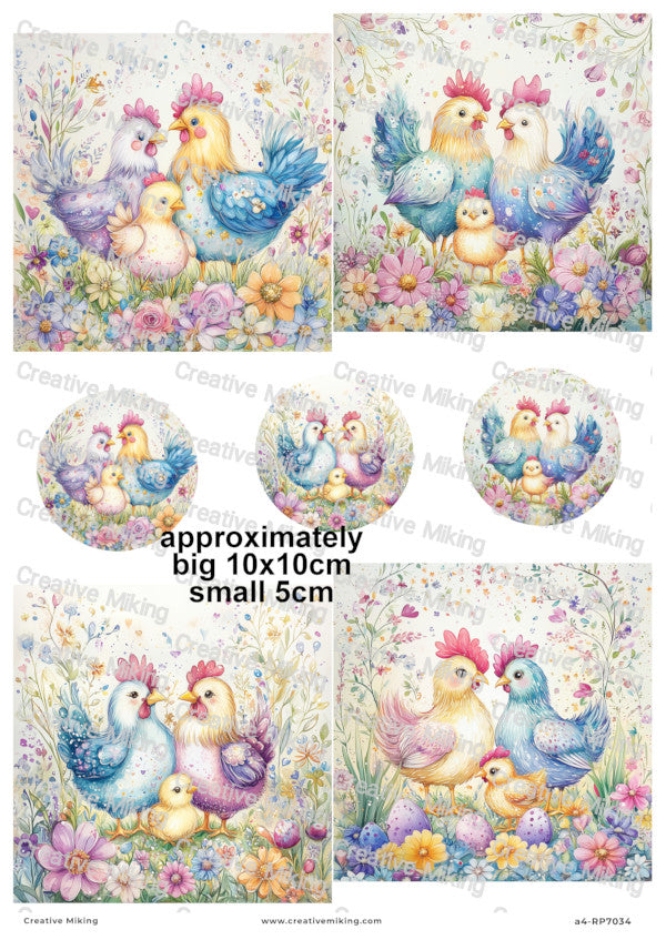 Chicken Family Easter Decoupage Paper | RP7034