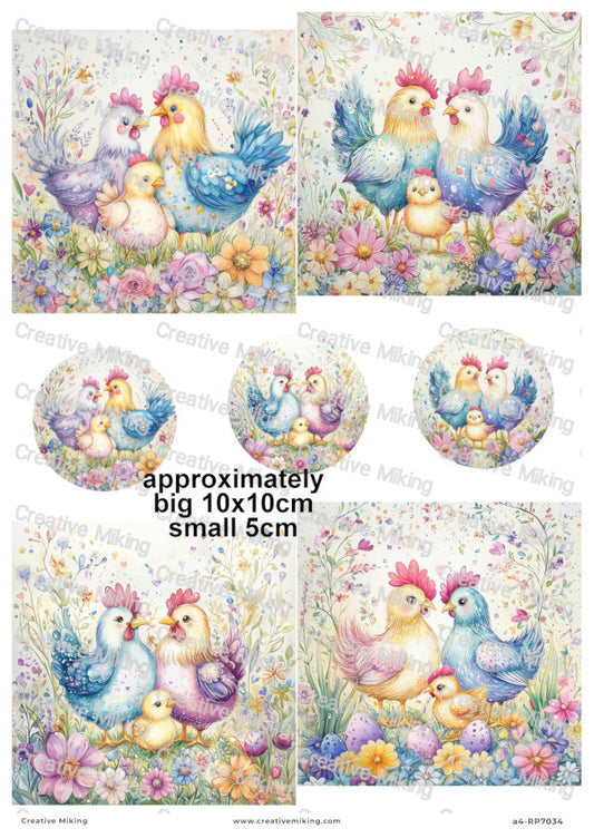 Chicken Family Easter Decoupage Paper | RP7034
