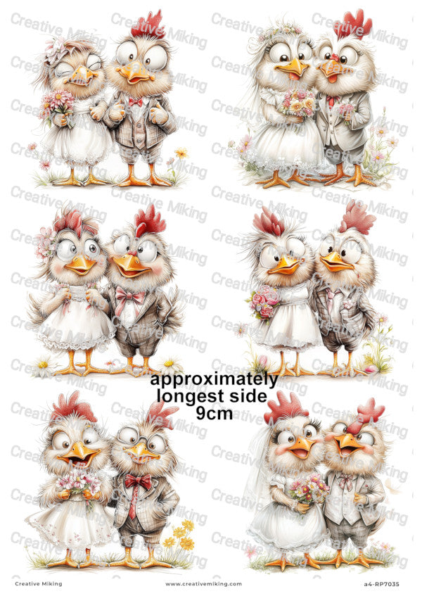 Chicken Wedding Couple Decoupage Rice Paper | RP7035