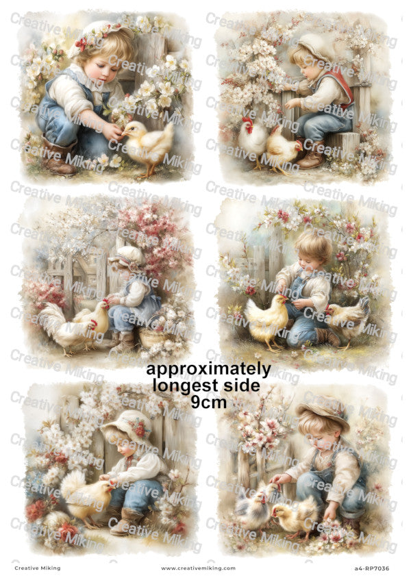 Vintage Farm Child With Chicks Decoupage Paper | RP7036