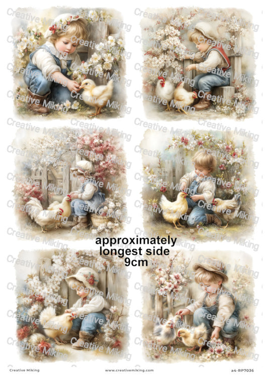 Vintage Farm Child With Chicks Decoupage Paper | RP7036