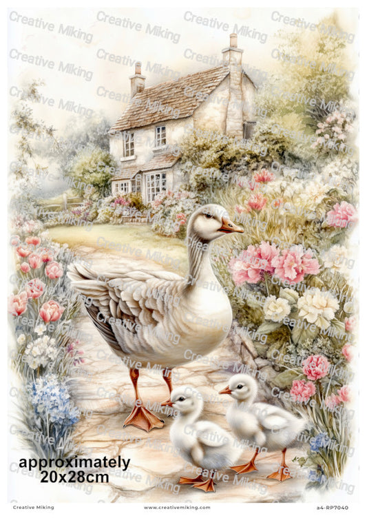 Goose With Goslings Decoupage Paper | RP7040