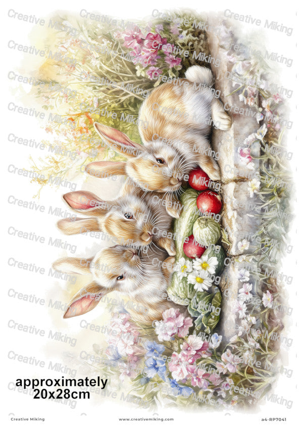 Rabbits In Spring Garden Decoupage Paper | RP7041