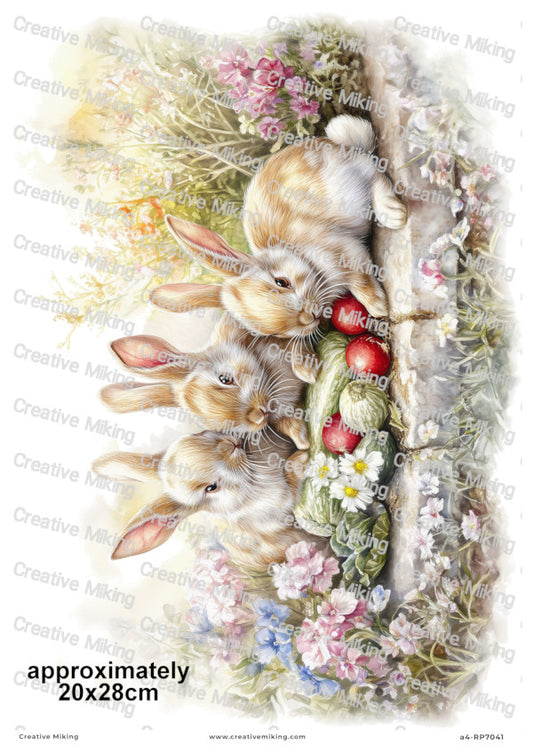 Rabbits In Spring Garden Decoupage Paper | RP7041