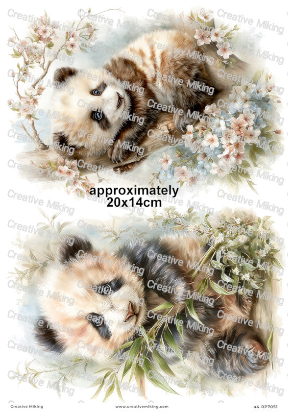 Panda With Bamboo And Blossom Tree Decoupage Paper | RP7051