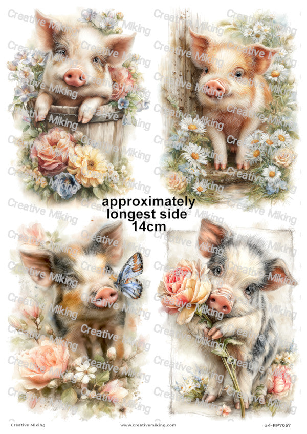 Piglet With Flowers Decoupage Paper | RP7057