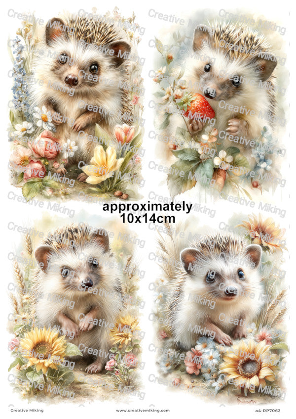 Floral Hedgehog Decoupage Paper | RP7062