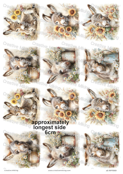 Donkey With Flowers Decoupage Rice Paper | RP7069