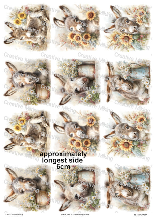 Donkey With Flowers Decoupage Paper | RP7069