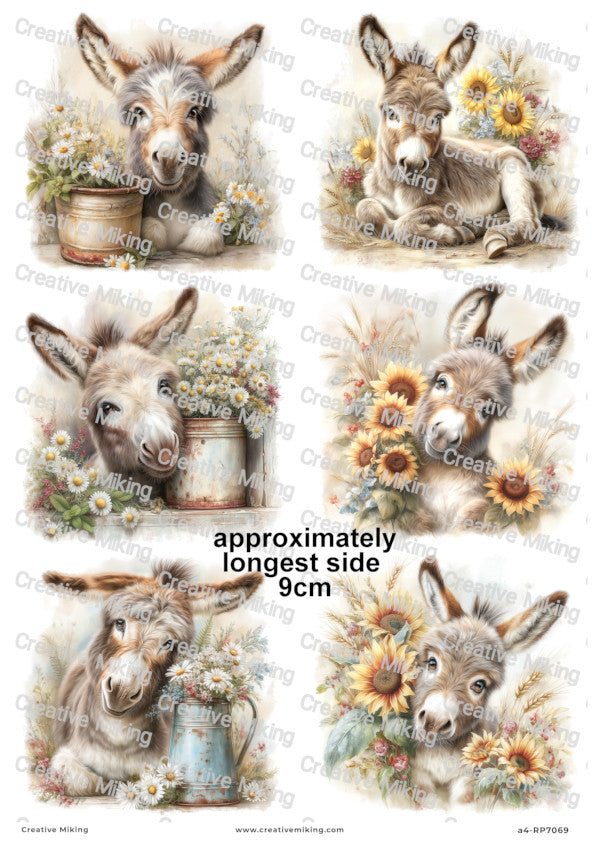 Donkey With Flowers Decoupage Rice Paper | RP7069