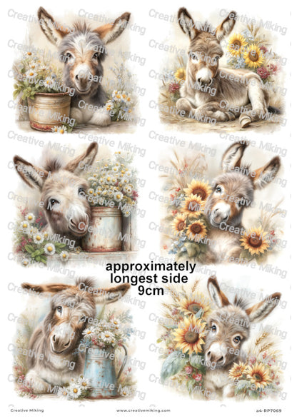 Donkey With Flowers Decoupage Rice Paper | RP7069