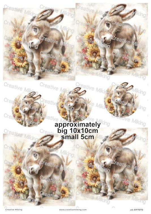 Donkey With Sunflowers Decoupage Paper | RP7070