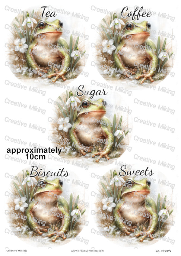 Frog Kitchen Labels Decoupage Paper – Tea, Coffee, Sugar, Biscuits, Sweets | RP7072