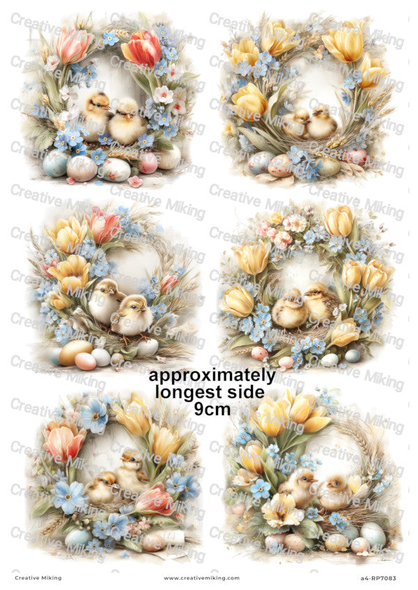Easter Chicks Floral Wreath Decoupage Paper | RP7083