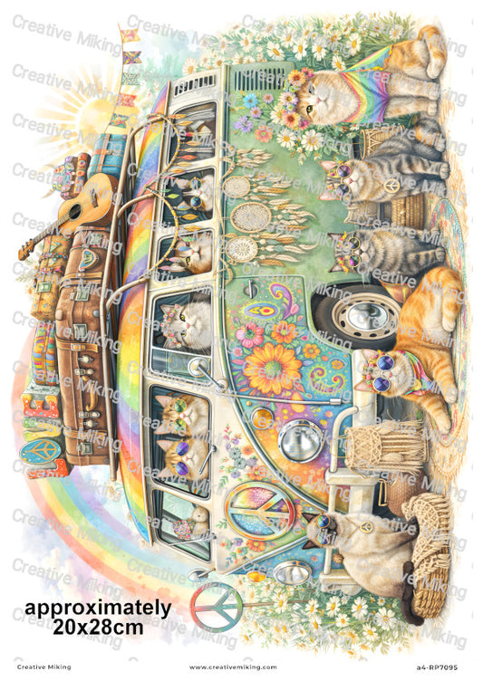 Cats Camper Van Decoupage Paper | RP7095