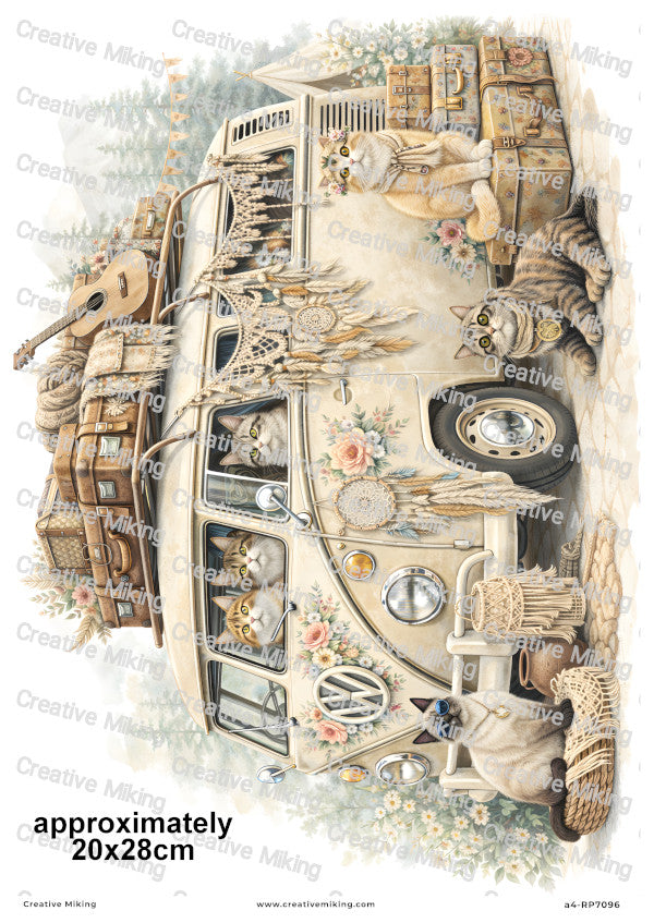 Cats Camper Van Decoupage Paper | RP7096