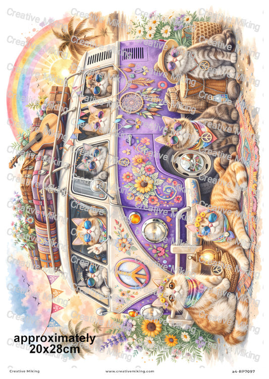 Cats Camper Van Decoupage Paper | RP7097
