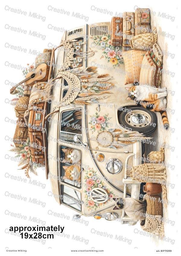 Cats Camper Van Decoupage Paper | RP7099