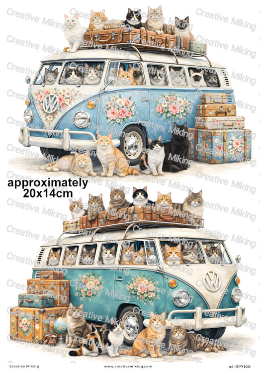 Cats Camper Van Decoupage Paper | RP7100
