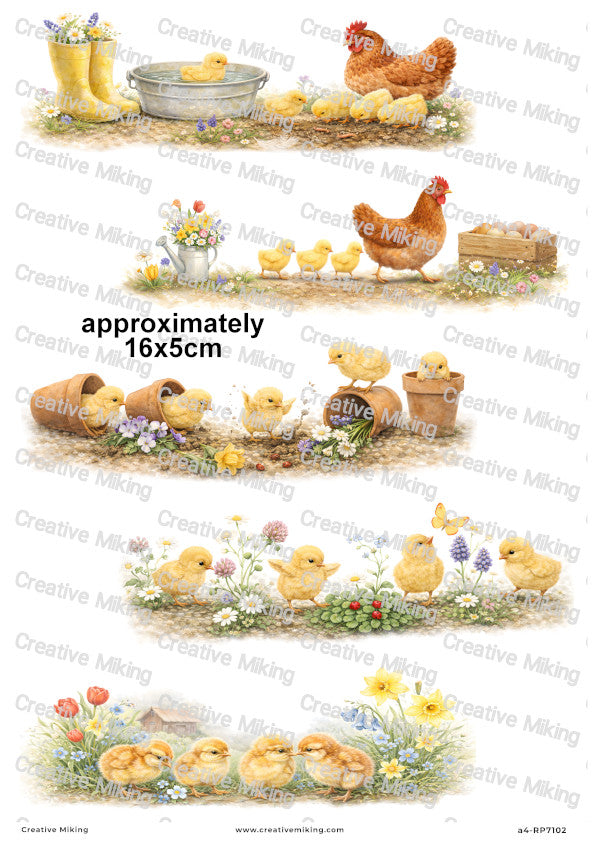 Spring Hens And Chicks Decoupage Rice Paper | RP7102
