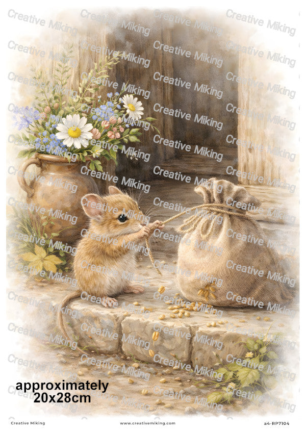 Little Mouse Rustic Countryside Decoupage Rice Paper | RP7104