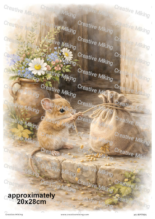 Little Mouse Rustic Countryside Decoupage Rice Paper | RP7104