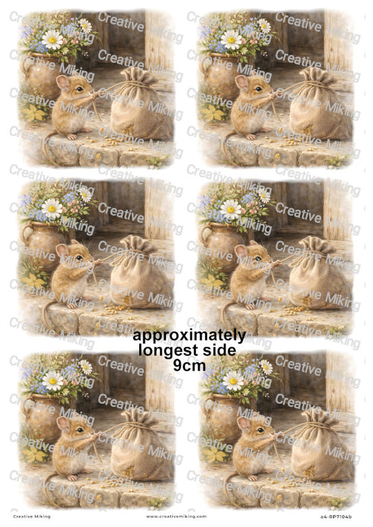 Little Mouse Rustic Countryside Decoupage Rice Paper | RP7104b