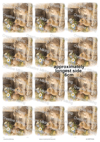Little Mouse Rustic Countryside Decoupage Rice Paper | RP7104b