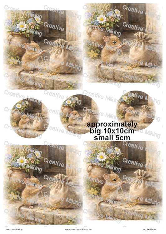 Little Mouse Rustic Countryside Decoupage Rice Paper | RP7104c