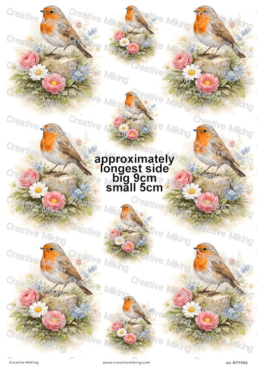 Robin Bird With Roses Decoupage Paper | RP7106